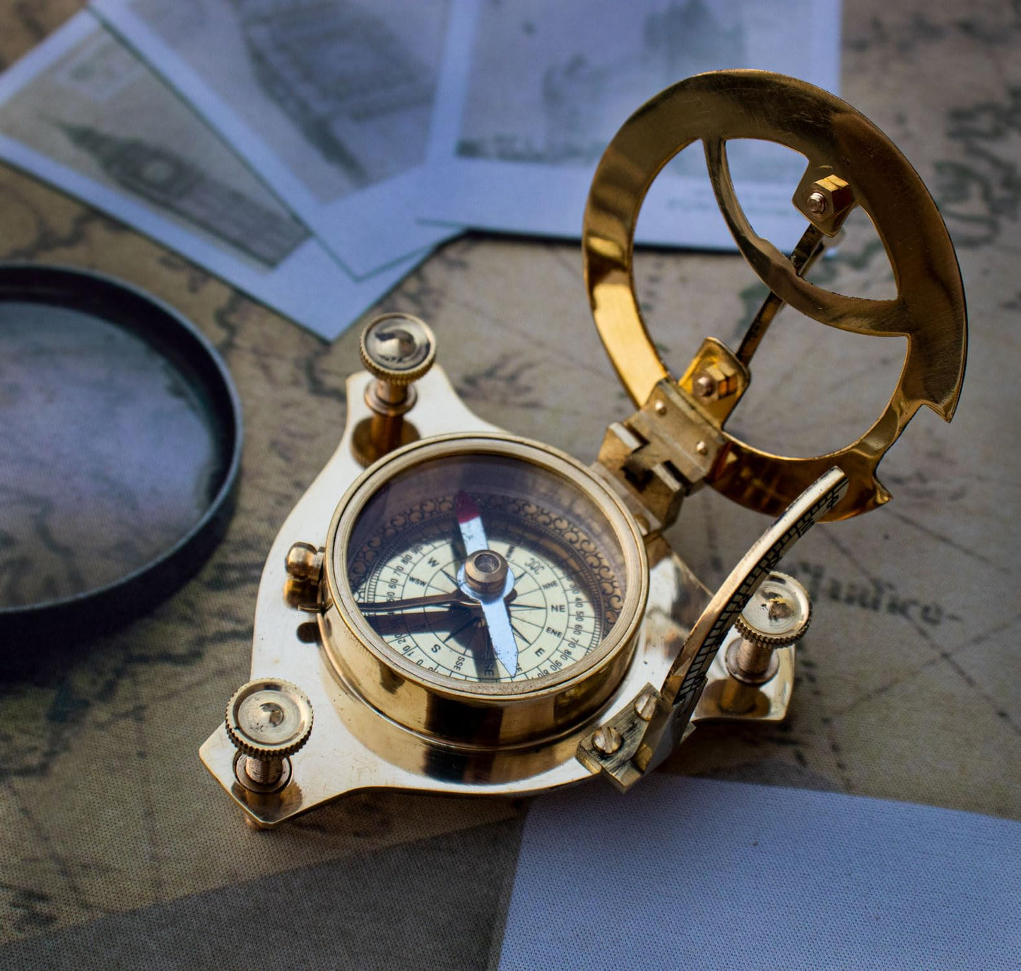 Brass Sundial Compass Maritime Pocket Sun Watch Compass Hiking/Travel/Camping Gifts