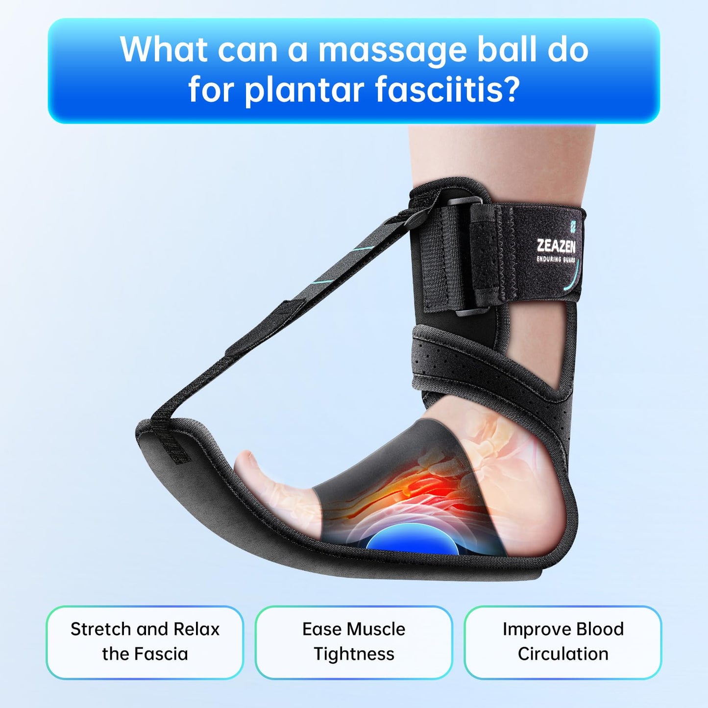 ZEAZEN Plantar Fasciitis Brace Night Splint, Adjustable Foot Support for Heel Spur, Foot Drop & Achilles Tendonitis Relief, Comfortable Day & Night Use for Men and Women (Black, Large)