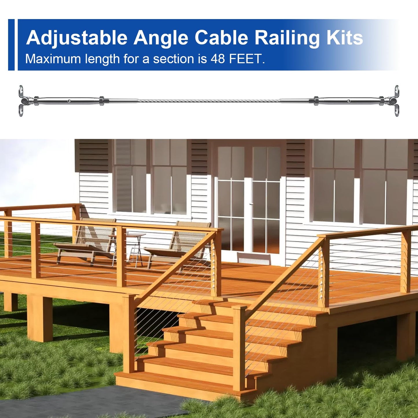 BLIKA 25 Pairs 1/8" Cable Railing Kit Swage Toggle Turnbuckle Hardware, Adjustable Angle T316 Stainless Steel Cable Railing Kits for 2"x2", 4"x4" Wood Posts, Deck Cable Railing Kits for Stairs, BL025