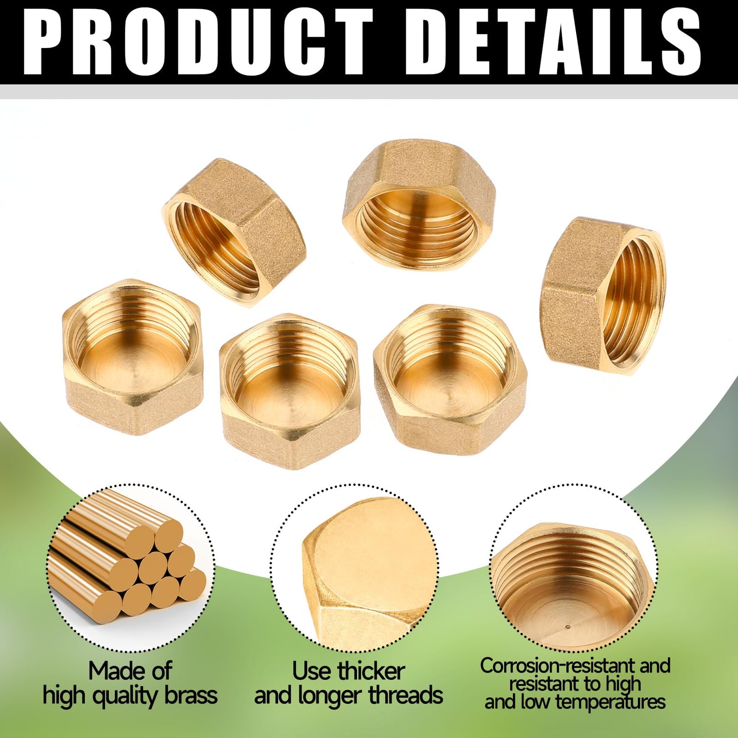 Jeffdad 6 Pcs Brass Blanking Nut Cap, 3/4" Female Blanking Stop Cap with Washers, Plumbing Fittings for Washing Machine Radiator Valve Faucets Tap(3/4 inch)