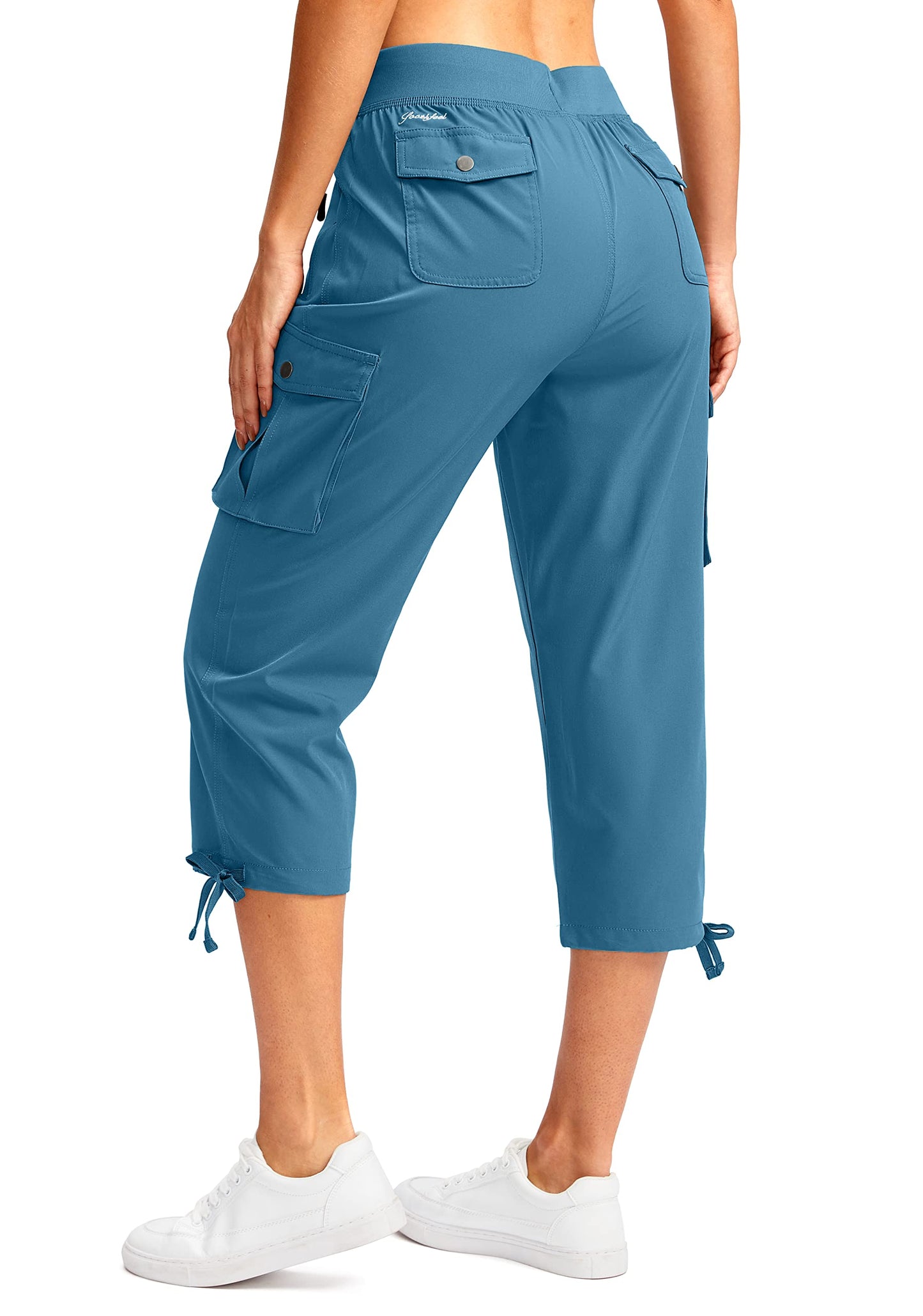 Soothfeel Women's Cargo Capris Pants with 6 Pockets Lightweight Quick Dry Travel Hiking Summer Pants for Women Casual (Blue, L)