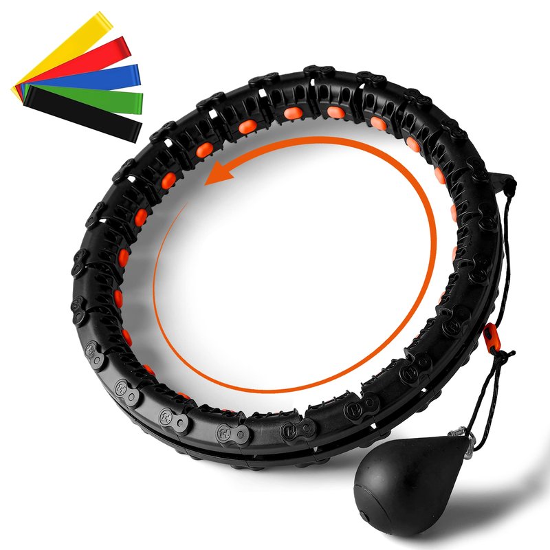 SQUATZ Weighted Smart Hula Hoop - Exercise Hoop with 5 Resistance Bands, 2 Sets of Silent Bearings and Digital Fitness Program, Use for Lower and Upper Body Exercises, Great for Every Body Shape,Black