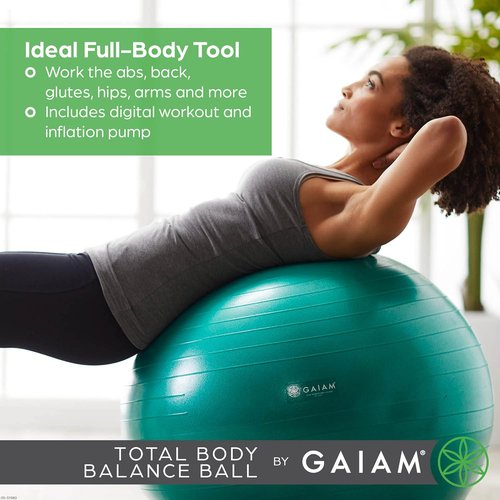 Gaiam Anti-Burst Exercise Ball - Textured Grip for Core Strength & Yoga | Includes Air Pump