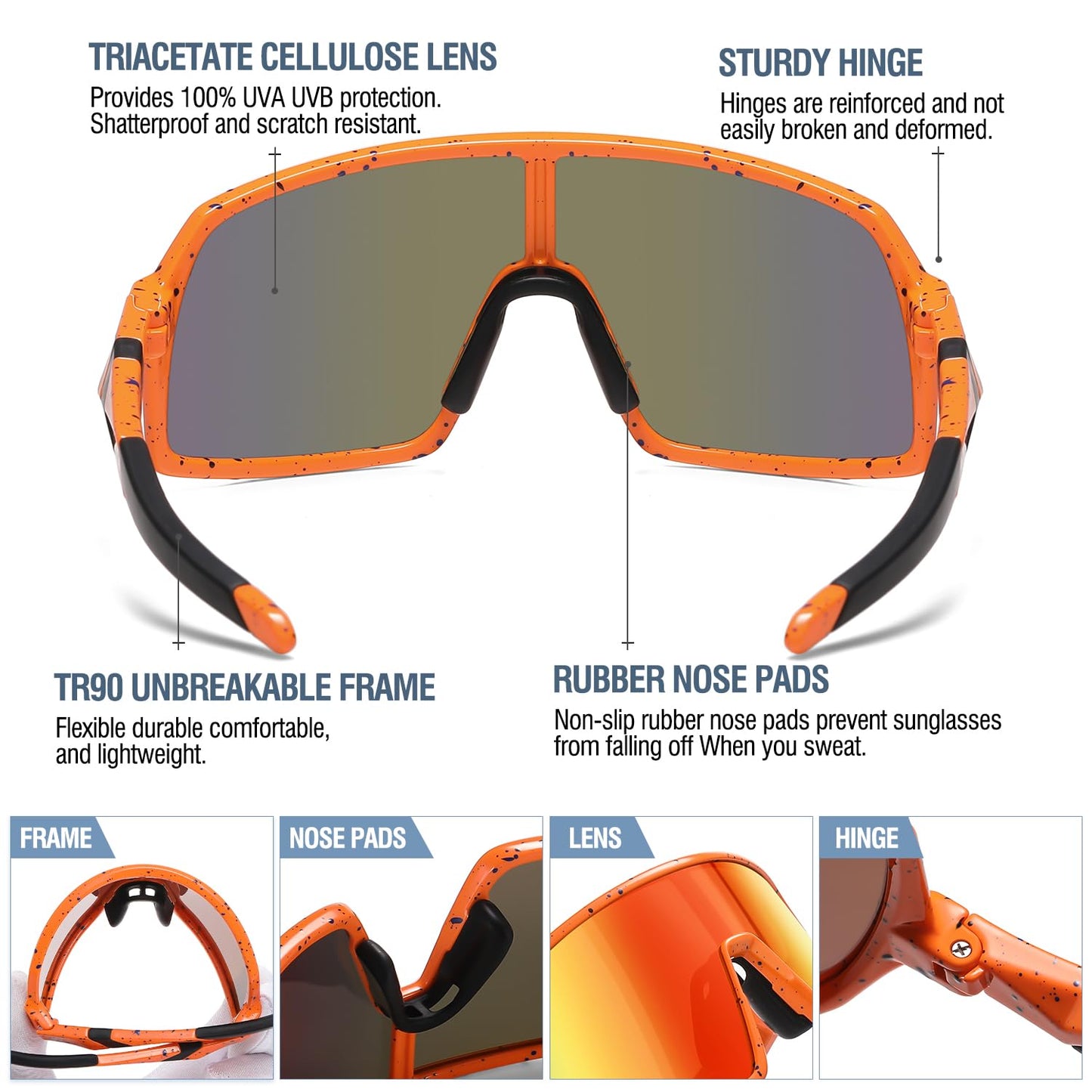 DUCO Youth Baseball Sunglasses for Boys and Girls Age 6-12 Softball Cycling Sports Sun Glasses for Kids DK320 (Orange Frame Blue Dot Revo Orange Lens)