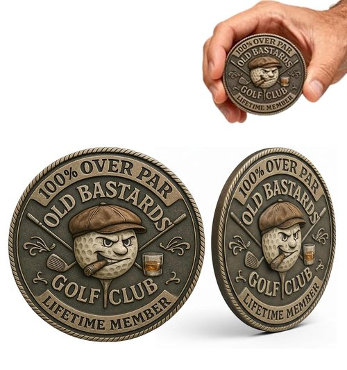 TOPORNEE Over Par Old Bastards Golf Token & Wallet Card Set, Novelty Ball Marker with Whiskey Design, Gag Gifts,Funny White Elephant Gift, Prank Gift for Dad Husband, Boyfriend, Men (1 Set)