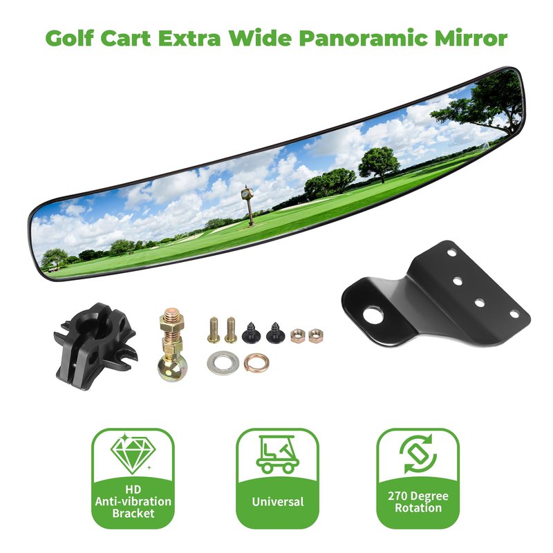 10L0L Universal Golf Cart Rear View Mirror for Yamaha EZGO Club Car, 16.5" Extra Wide Panoramic Convex Center Mirror with Rotatable Bracket