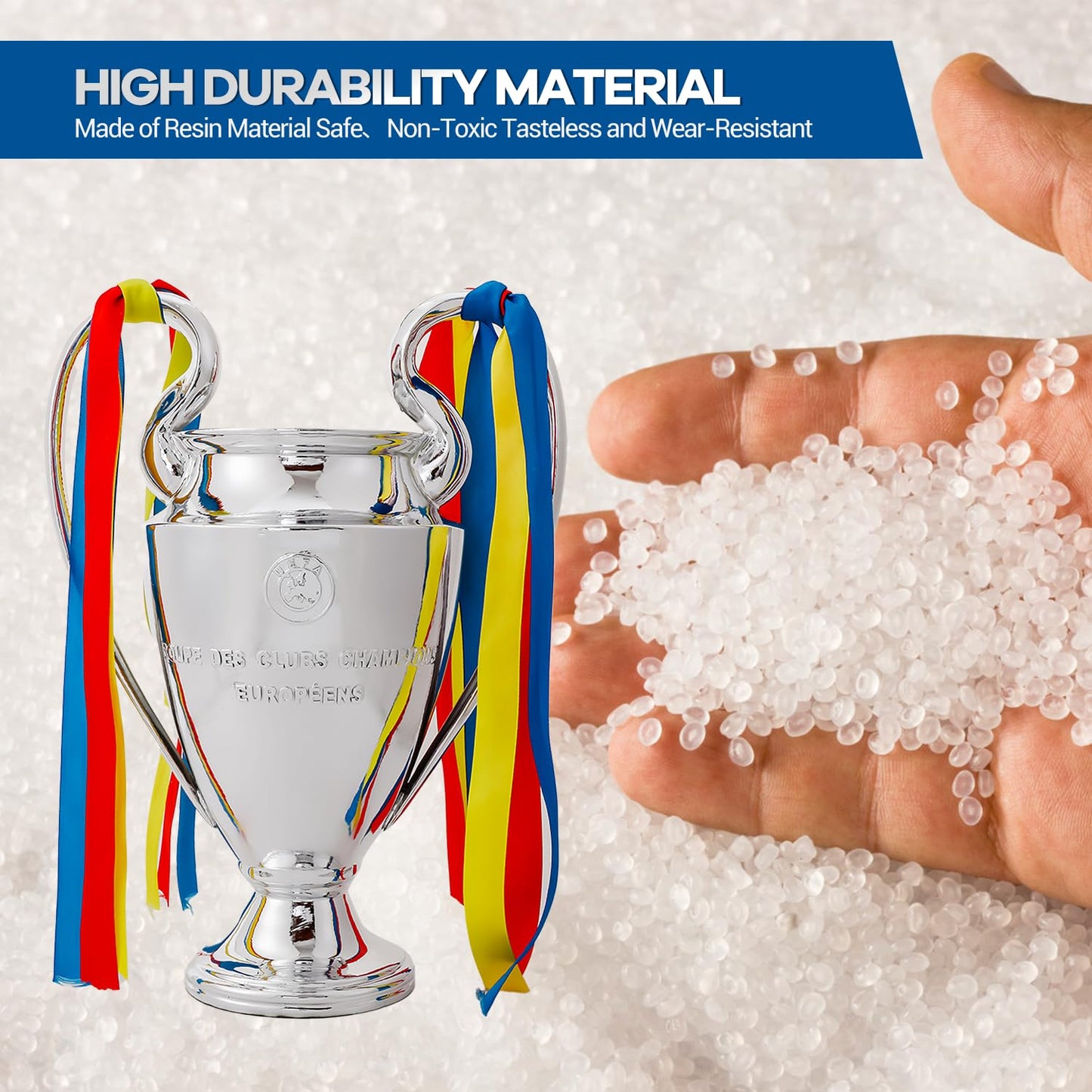 Emaraxy Champions Trophy, 6.3 Inch Sports League Cup, Soccer Trophy with Resin Replica for Electroplating Process, Soccer Sports League Cup with Ribbon for Room Decorations and Fan Gift
