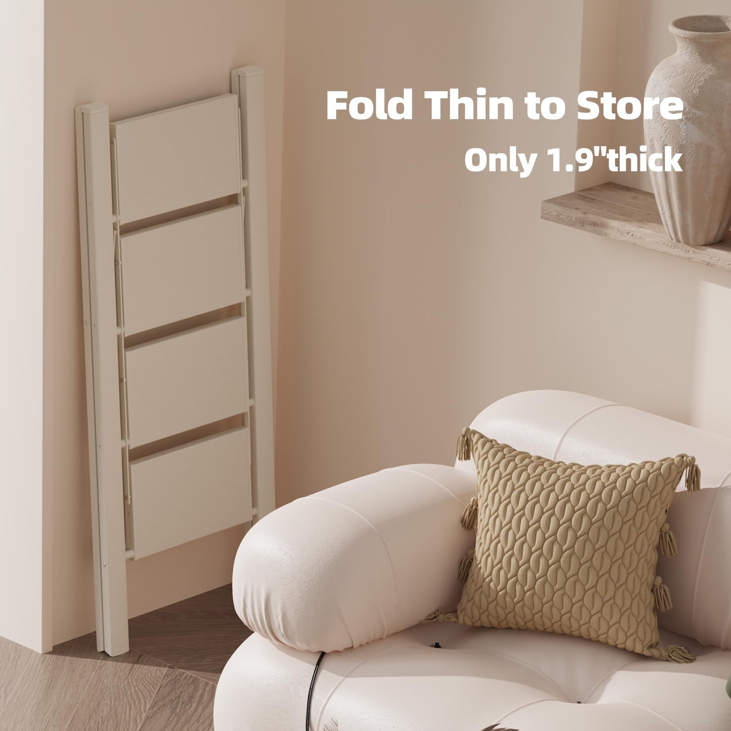 HillhutApex 4 Step Ladder, Lightweight Foldable 4 Step Stool with Anti-Slip Wide Pedal, 330lbs Capacity Aluminum Ladder for Household,Office,Garage(White)