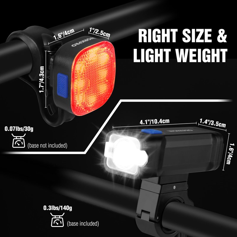 WORKPRO Bike Light for Night Riding, Rechargeable Ultra-Bright Bike Lights Front and Back, 3+5 Modes Bicycle Headlight and Taillight Set, Waterproof Cycling Lights for Mountain, Road Bike Riding