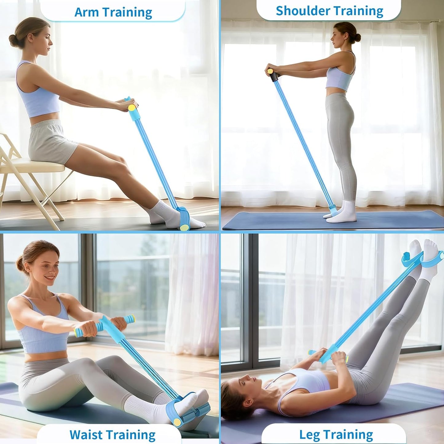 Skiennix Pedal Resistance Bands - Upgrade 6-Tube Manual Tension Training | Natural Rubber for Full-Body Workouts