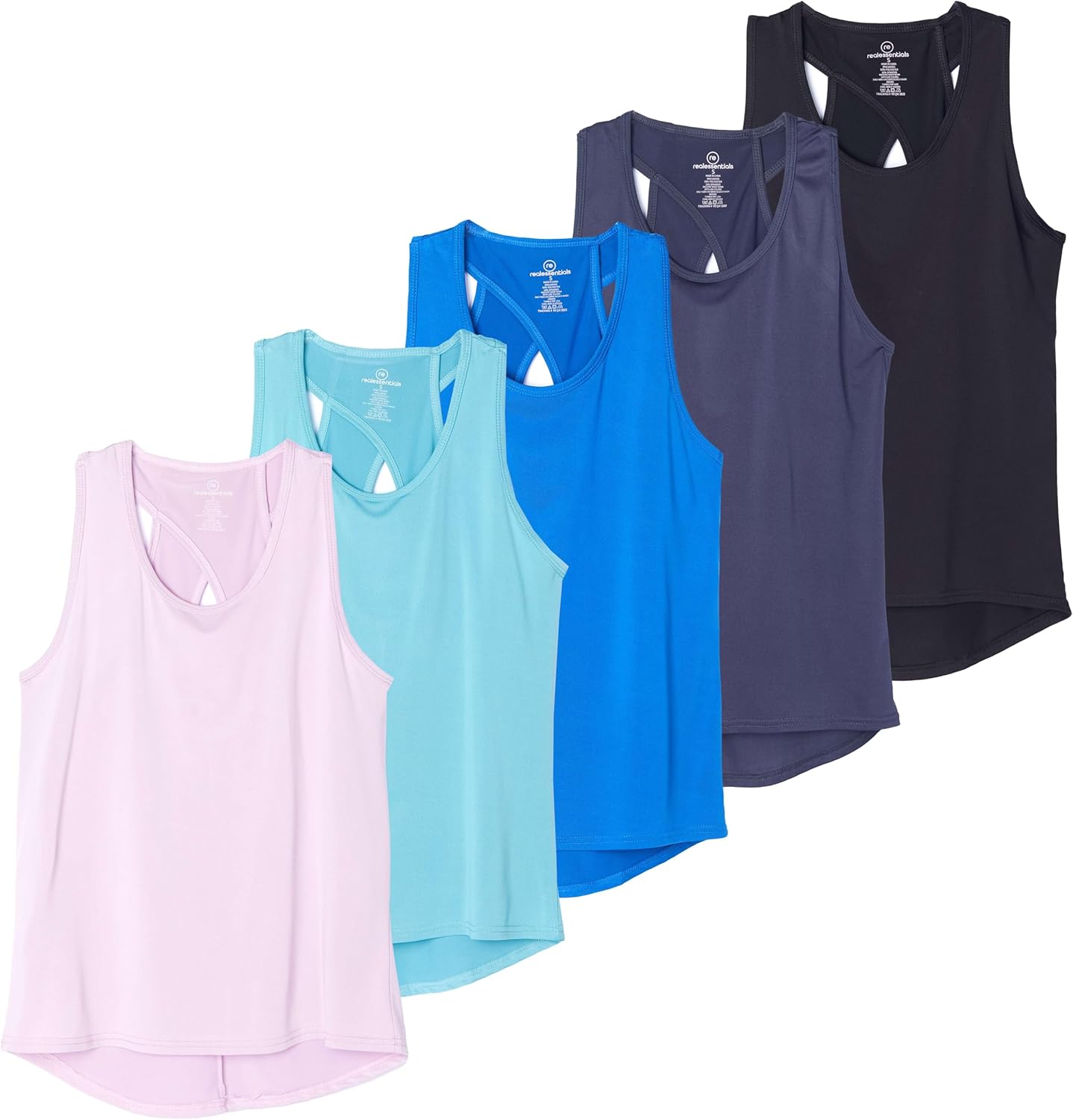 Real Essentials Women's Crossback Workout Tank Top - 5 Pack, Keyhole Design, Dry-Fit, Plus Size Available