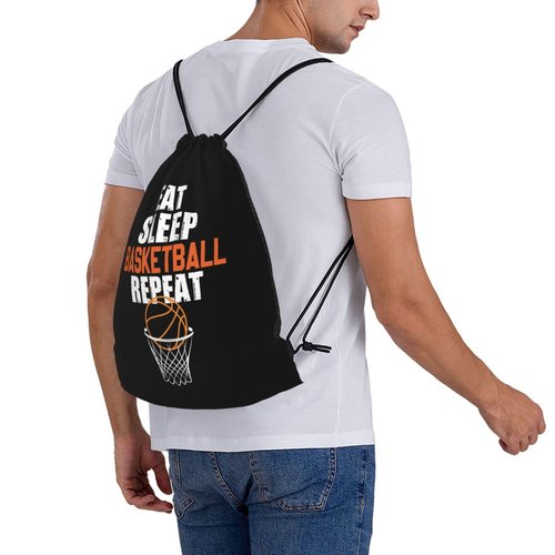 AIMASTZ Eat Sleep Basketball Repeat Unisex Drawstring Backpack Bag Sport Gym Travel Swim Sackpack