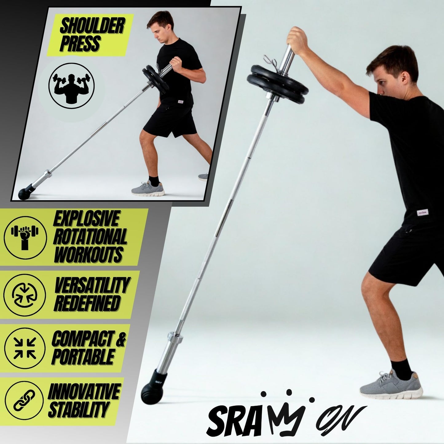 SRAW ON Landmine Attachment for Barbell Set 2 Inch – Landmine Ball with Rotating Strap Handle, Multi-Grip Row, Press & Squat Attachment for Home Gym Strength Training, T bar Row.