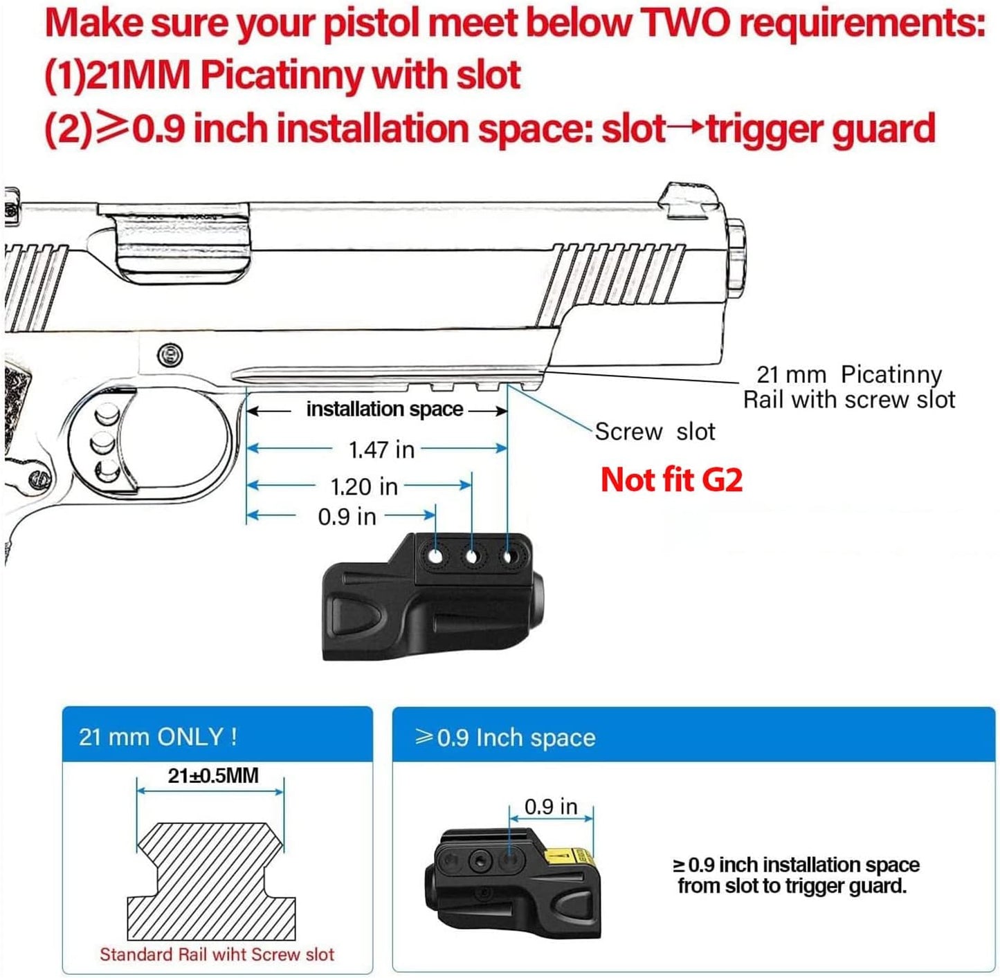 SOLOFISH Laser Sight for Pistol - Rechargeable Green/Red/Blue with Pic-Rail Compatibility