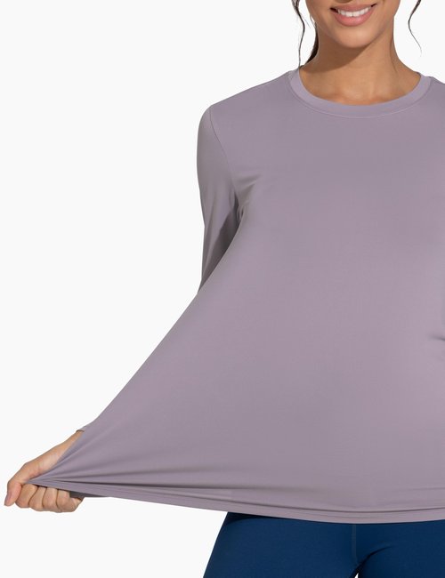 THE GYM PEOPLE Women's Ultra Soft Long Sleeve Workout Shirts Basic Crewneck Athletic Running Tops Grey Purple