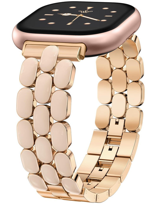 Wearlizer Resin Metal Band Compatible with Fitbit Versa 4 Bands for Women/Sense 2/Sense/Versa 3, Jewelry-Style Dressy Bracelet with No-Tool Adjustment, Elegant Lightweight Strap for Work & Daily