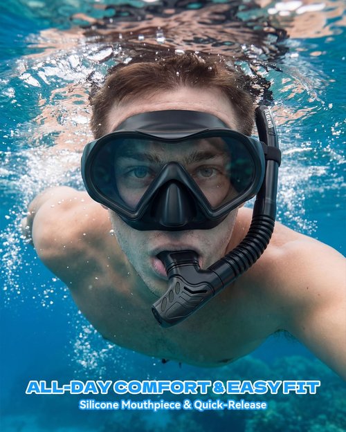 Aegend Dry Snorkel for Adults & Youth - Top Dry Valve Snorkeling Gear for Swimming & Freediving