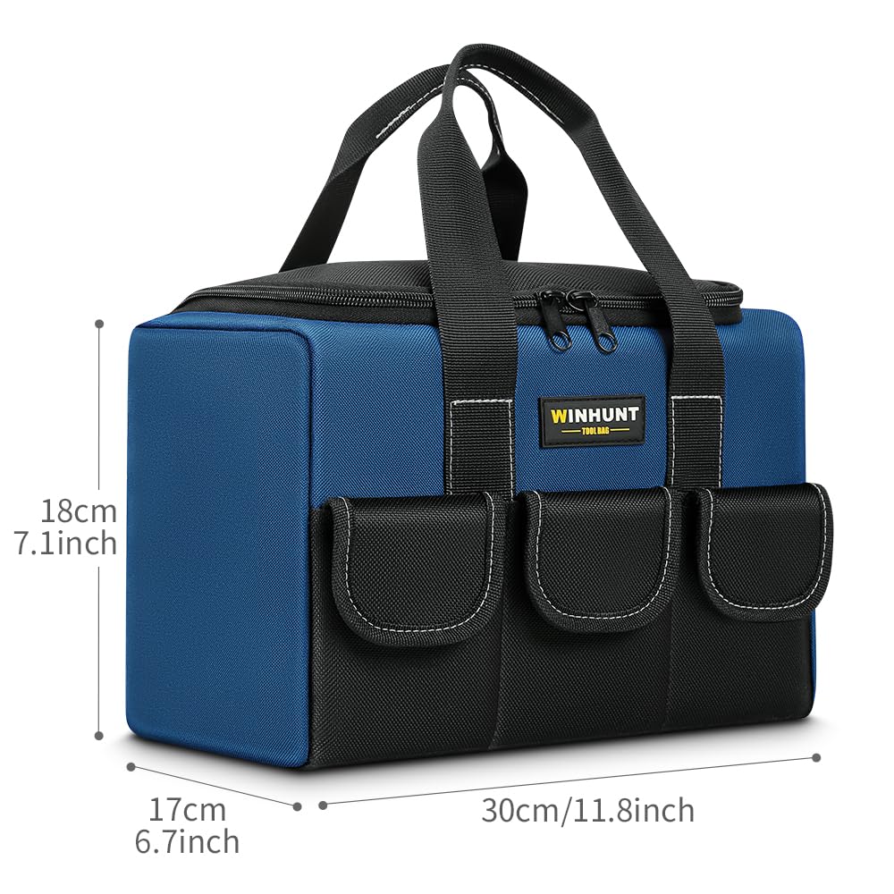 WINHUNT Small Tool Bag, Waterproof Tool Bag Organizer 1680D Tool Bags for Men Heavy Duty, with Multi-Pockets for Electricians, Blue