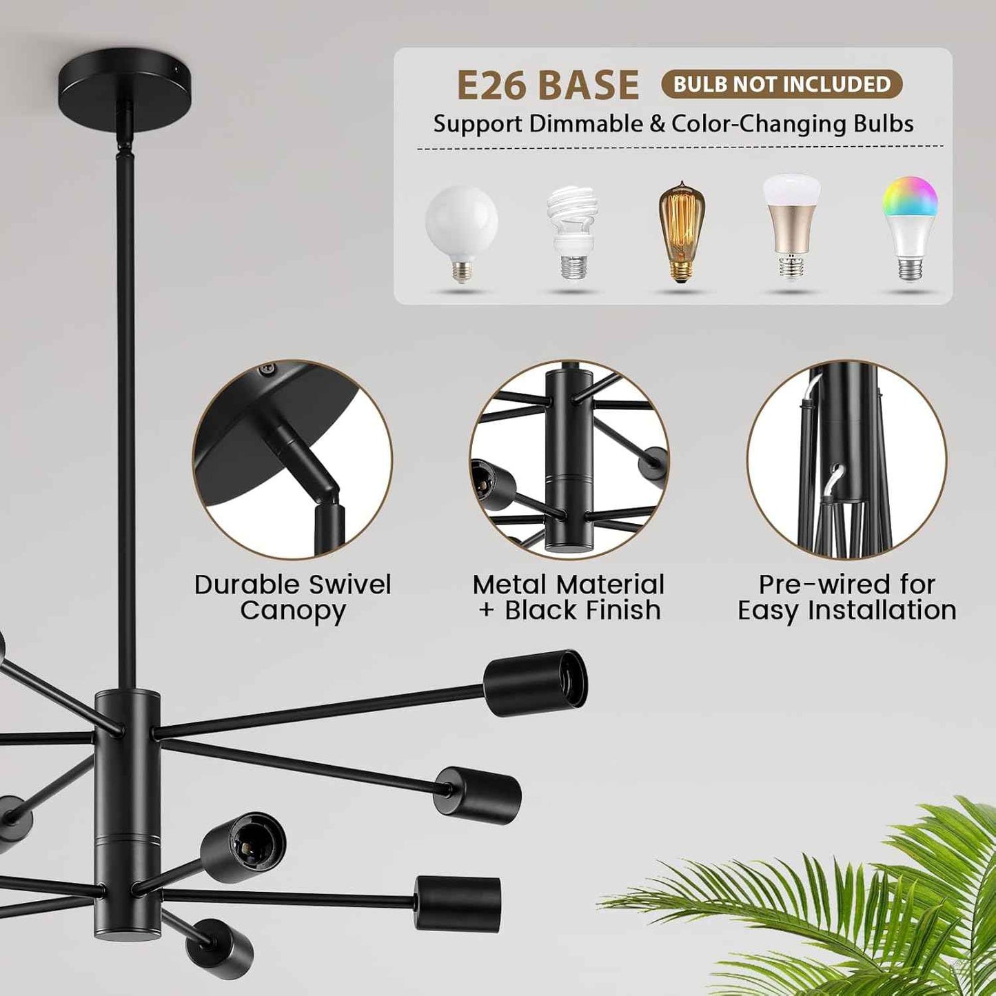 8-Light Gold Sputnik Chandelier - Modern Adjustable Ceiling Light for Dining Room, Kitchen & Foyer