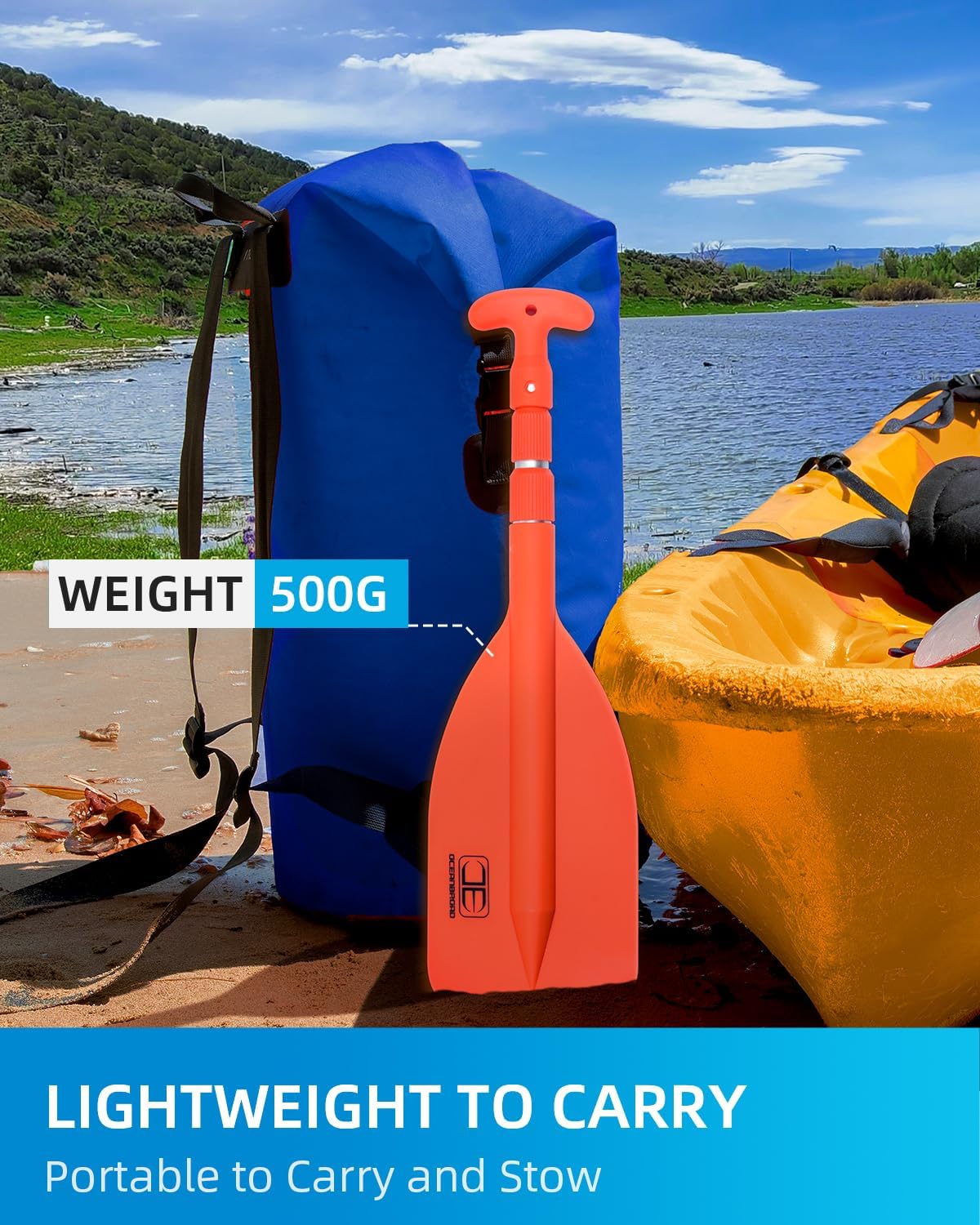 OCEANBROAD Telescoping Emergency Paddle - 42'' Collapsible Aluminium Shaft for Kayaking | Orange