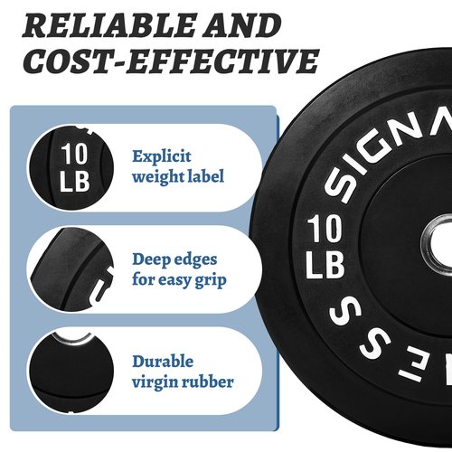 10 LB Pair Olympic Bumper Plates - 2 inch Hole, Solid Rubber Weight Plates for Deadlift, CrossFit, Home Gym (Black with White Lettering)
