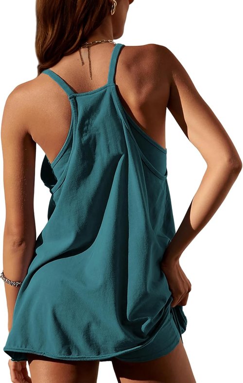Lentta Women's Athletic Mini Dress - Sleeveless V-Neck with Built-In Shorts | Comfortable Sundress