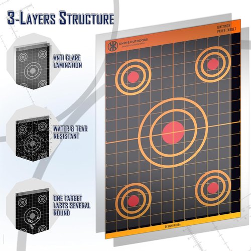 KNINE OUTDOORS Shooting Paper Targets - 12x18 Inch Bulk Pack for Handguns, Pistols & Rifles | Axis Design