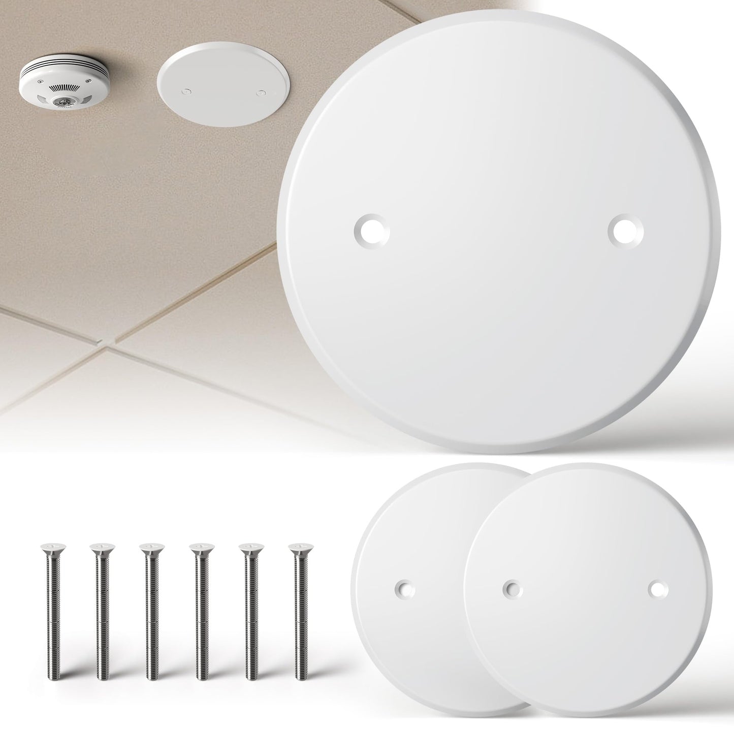 Gadgetzan Ceiling Cover Plate,5 Inch Round Electrical Box Cover Plate for 3-1/2 Inch Electric Box,Metal Round Wall Plate for Smoke Detector,Hole Spacing 2.8 Inch - 3 Pcs(White - 3 Pcs)