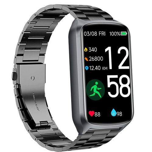 Lamshaw Compatible for Amzhero Fitness Tracker Band, 16mm Quick Release Stainless Steel Metal Replacement Straps Compatible for Amzhero D26 1.47 Inches Fitness Tracker (Black)