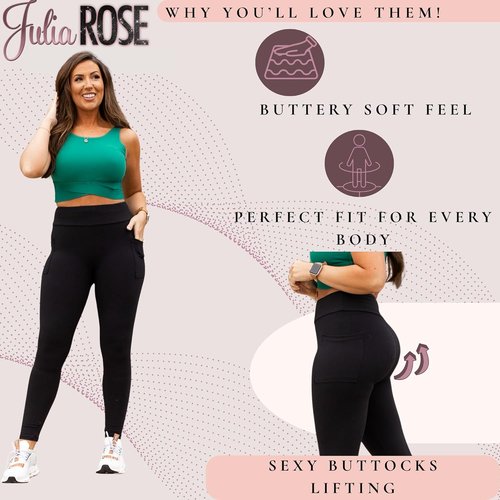 Julia Rose Luxe High-Waisted Leggings - Buttery Soft Tummy Control with Pockets for Women