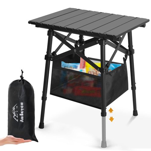 Audoyon Folding Camping Table - Small Outdoor Table with Storage Bag - Adjustable Height 14.2'' & 18.9'', Portable Lightweight Aluminum Foldable Side Table for Picnic, BBQ, Beach & Tailgating (Small)