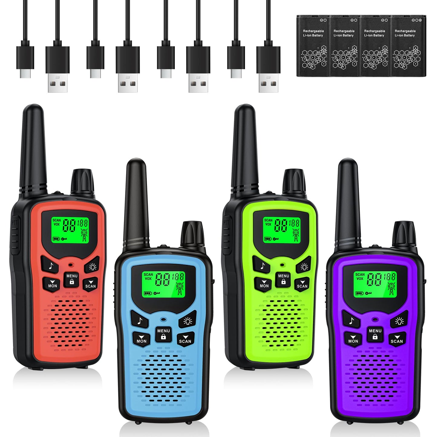Walkie Talkies for Adults Long Range,Rechargeable Walkie Talkies with 22 FRS Channels,Two Way Radios with LED Flashlight for Hiking Cruises Camping,4 Pack