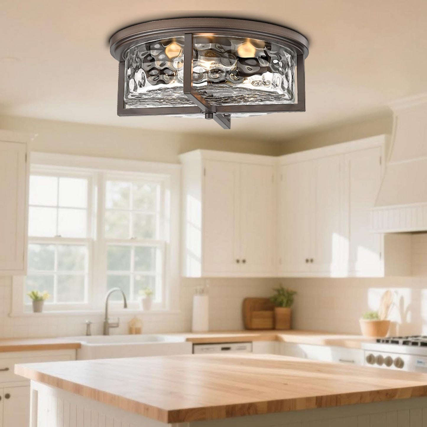 Odeums 16" D Industrial Flush Mount Ceiling Light, Large 3-Light Farmhouse Close to Ceiling Lights for Hallway, Kitchen, Bathroom, Dining Room (Oil Rubbed Bronze,)