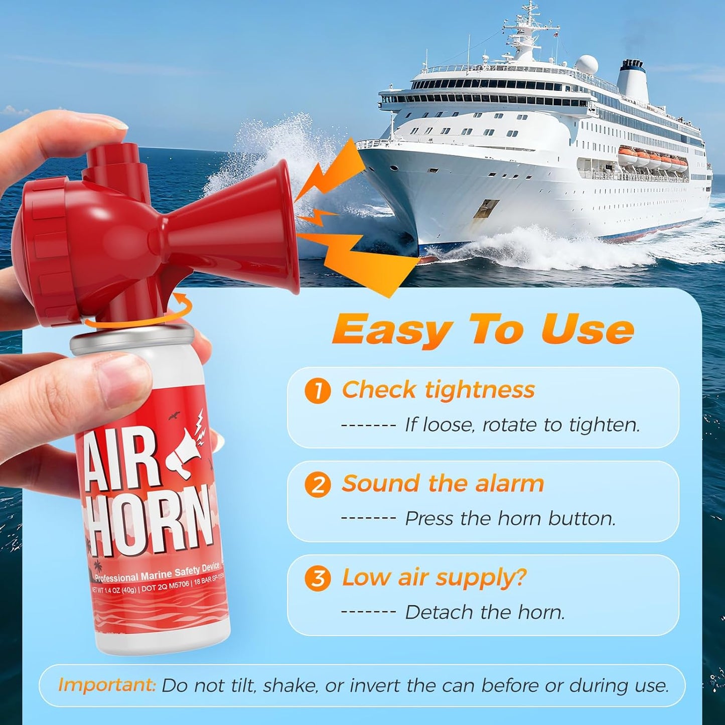 Nicehill Air Horn - 122dB Loud Safety Horns for Boating & Sporting Events | 2 Pack, Easy Button Operation