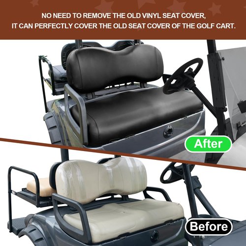 NOKINS Golf Cart Seat Covers Leather Front Seat Cover Fit Yamaha Drive&Drive 2,Smooth and Simple Style,No Stapler,Golf Cart Vinyl Waterproof Replacement Seat Cover, Black