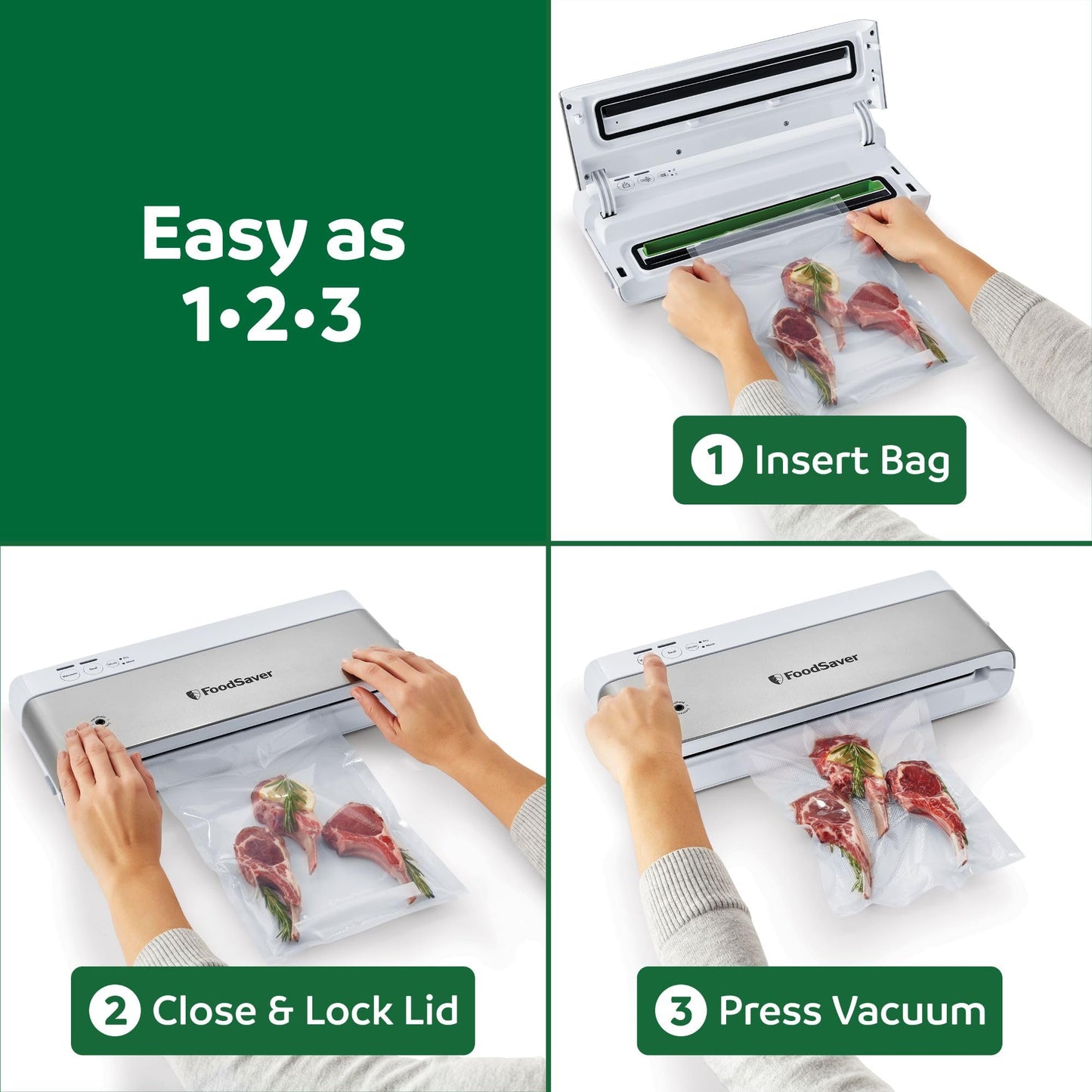 FoodSaver Compact Vacuum Sealer Machine with Airtight Bags and Roll - Ideal for Sous Vide and Airtight Food Storage, White