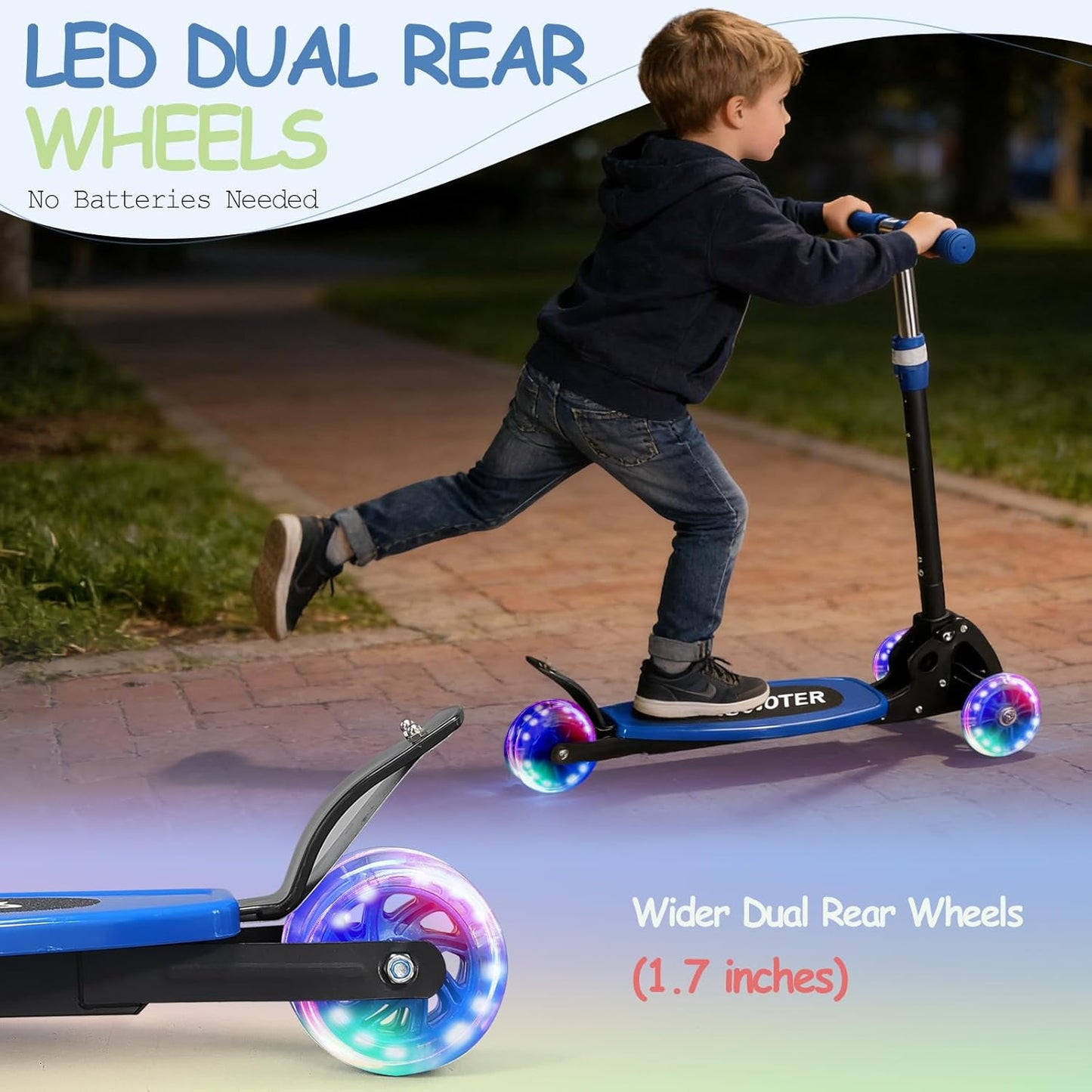 Skiennix Toddler Scooter - 3-Wheel LED Lighted Design | Adjustable Handlebar for Kids 2-7, Blue