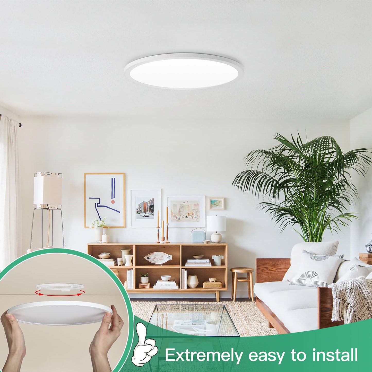 Brightever LED Flush Mount Ceiling Light, 12 Inch 24W Ultra Slim 0.67 Inch Kitchen Lighting Fixture, 3200LM 240W Equivalent, 2700K-6500K Color Selectable, Dimmable Light Fixture Ceiling Mount, 1 Pack