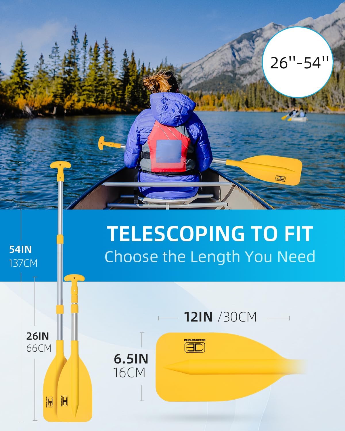 OCEANBROAD Telescoping Emergency Paddle - Adjustable 21'' to 42'' | Lightweight Aluminium for Kayaking & Canoeing