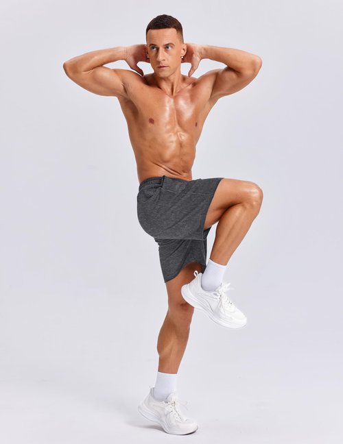 PINSPARK Men's Casual Sweat Shorts 7" Cotton Athletic Running Lounge Shorts with Drawstring Workout Gym Lightweight Dark Gray
