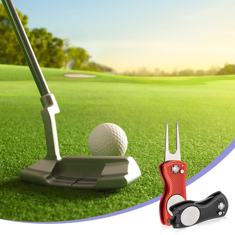 PATIKIL Golf Divot Repair Tool, 4 Pack Foldable Metal Golf Green Divot Tool with Magnetic Ball Marker & Stainless Steel Fork for Golfer, Grey