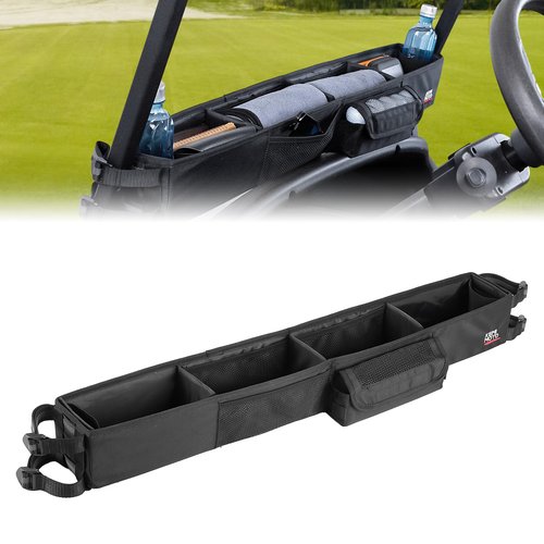 KEMIMOTO Upgraded Golf Cart Front Storage Basket No Drilling Golf Cart Storage Tray Compatible with EZGO Drive Club Car Kandi Electric Golf Carts, 1680D Golf Cart Caddy Organizer, Black
