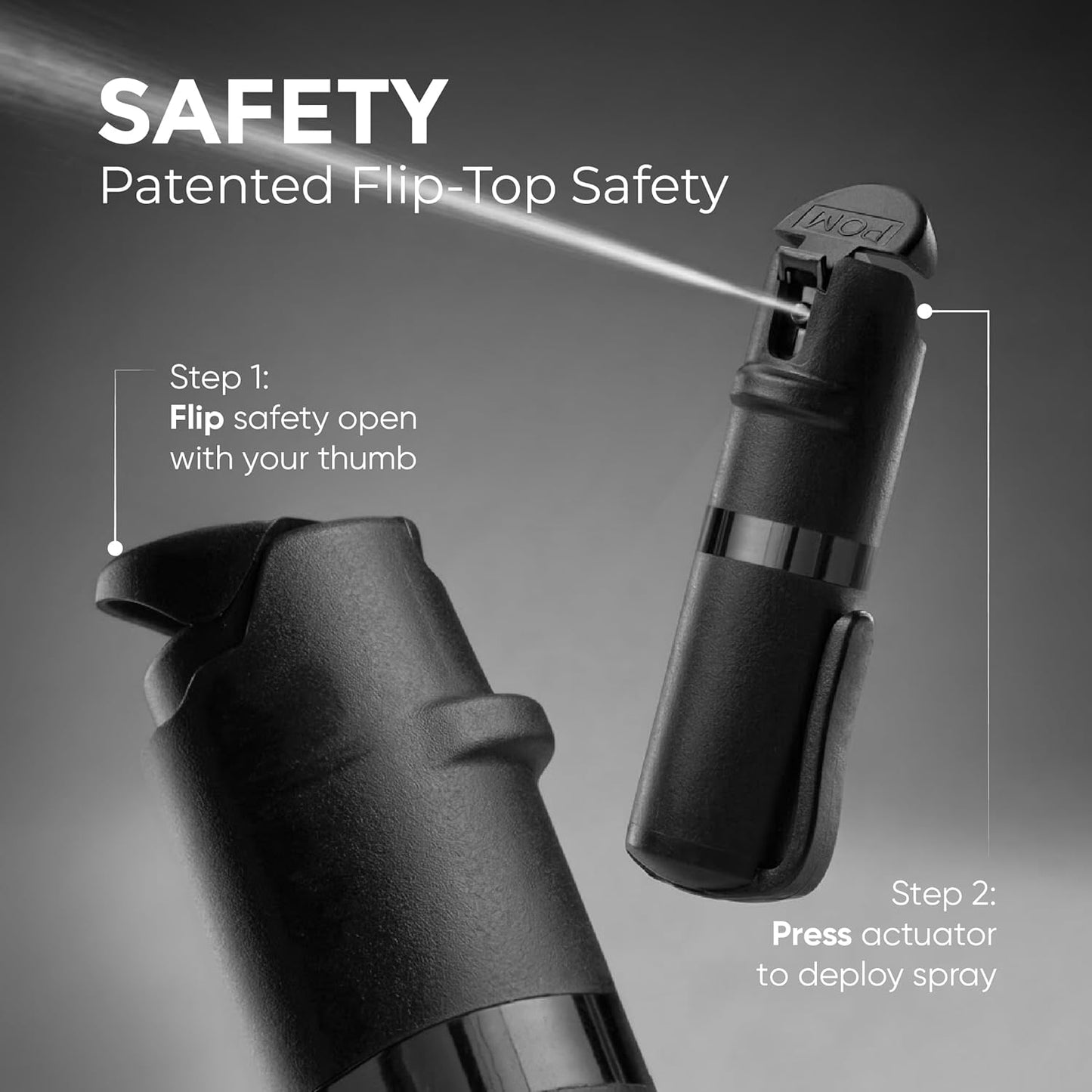 POM Pepper Spray - Maximum Strength OC Formula with UV Marking Dye | Compact Tactical Design, 10 ft Range, 0.5 fl oz