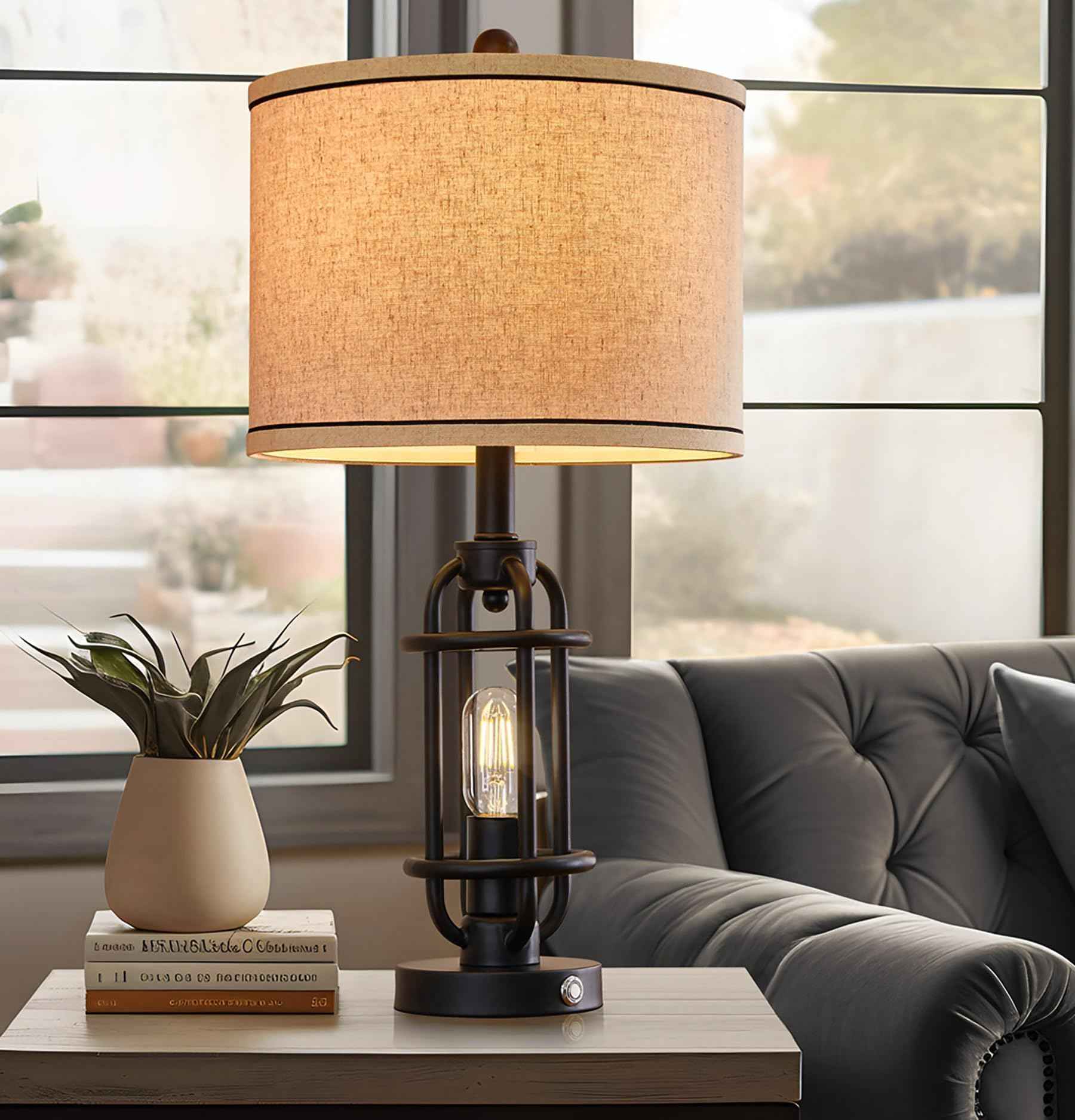 G-SAFAVA 23.75'' Industrial Black Metal Table Lamps Living Room Lamp for Nightstand Bedroom lamps Set of 2 Bedside End Side Table Lamps Home Decor Touch Lamp Modern Lamps With USB Port, Bulbs Included