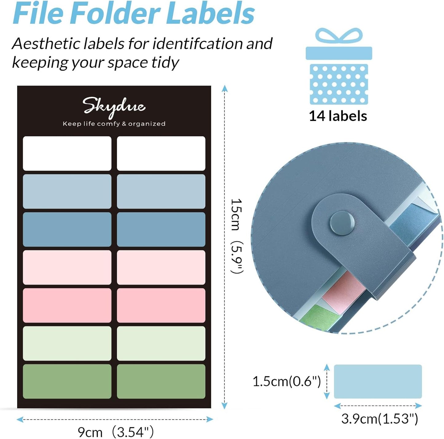 SKYDUE Expanding File Organizer - 8 Pocket Accordion Folder with Labels | Portable Blue Document Organizer