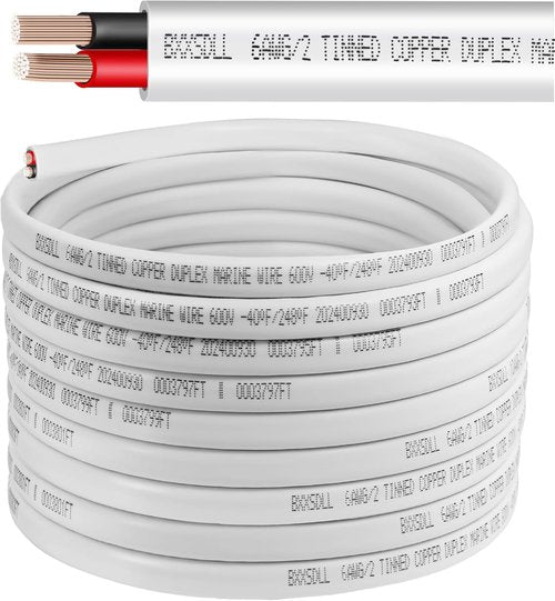 Duplex Marine Wire - Tinned Copper Electrical Cable | Waterproof OFC Red & Black for Boat, RV, Solar