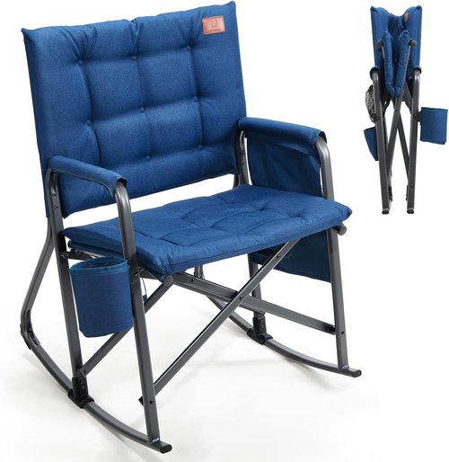 Ever Advanced Lightweight Folding Rocking Camping Chair - Padded Portable Rocker for Outdoors, Blue