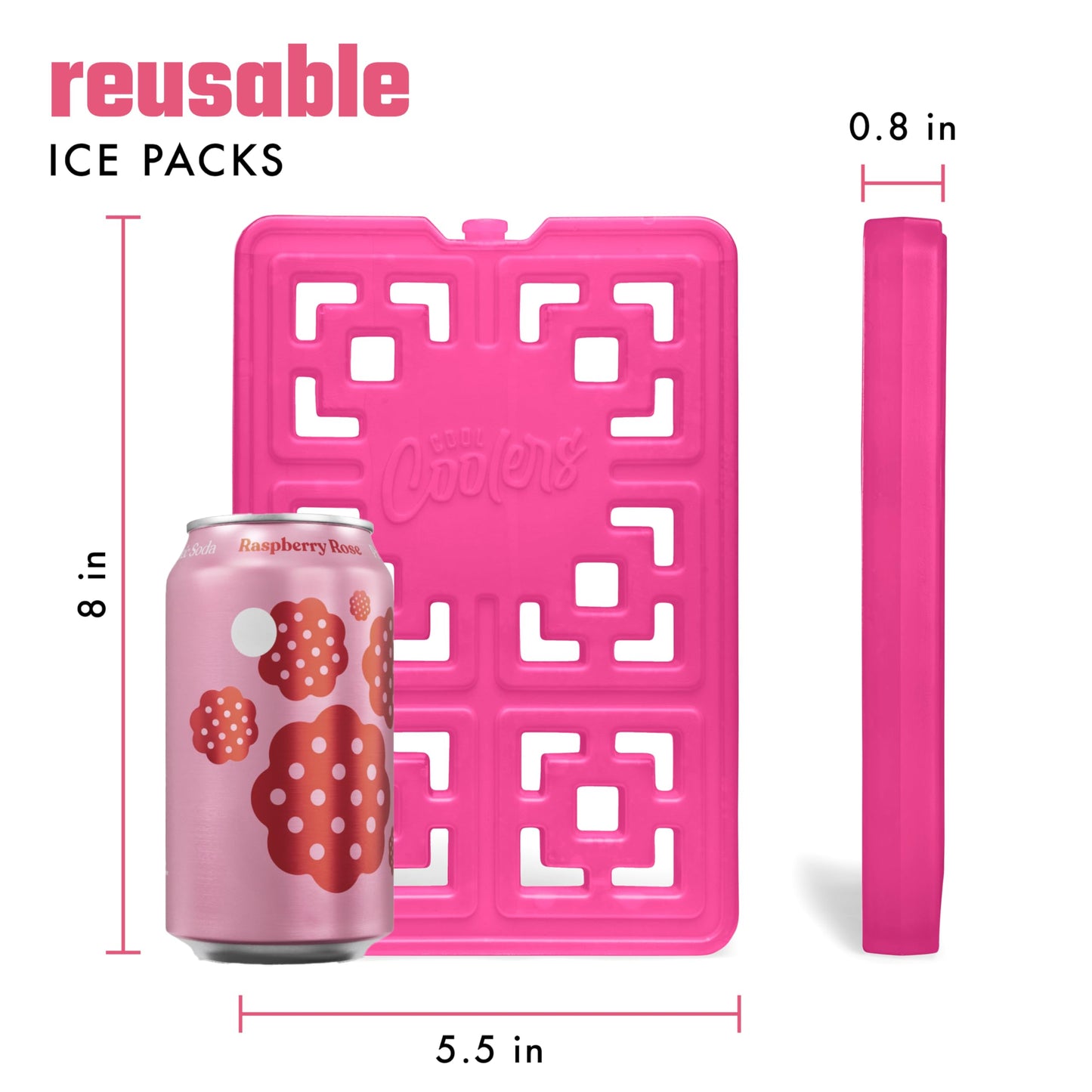 Cool Coolers XL Fashion Ice by Fit & Fresh, 2pk Ice Blocks for Lunchboxes, Quick Freeze, Space Saving, Stylish Reusable Freezer Packs for Coolers, Hot Pink