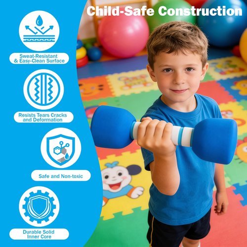 Kids Weight Set - A Pair of 2 Dumbbells for Toddler Childrens Exercise - Foam Dumbbell 1.5lbs Weights Workout Equipment (Blue)