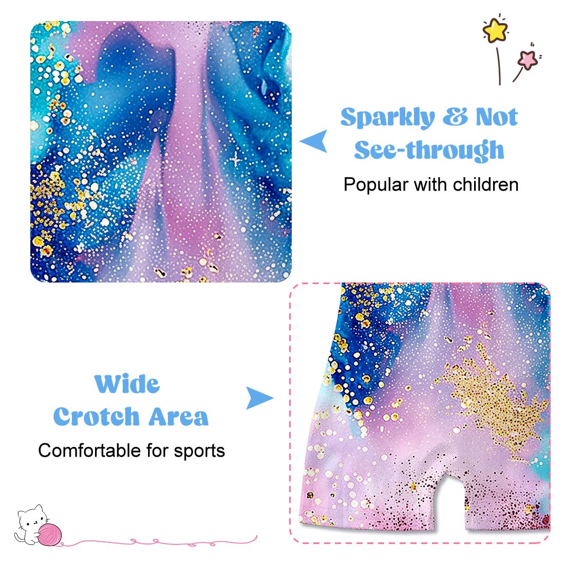 Funnycokid Gymnastics Leotards for Girls Dance Clothes Sparkly Outfits Unitard with Shorts, Diamond Blue Pink, 7-8 Years